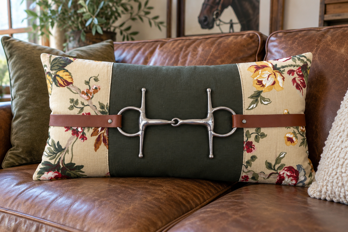 Vintage Floral Equestrian Lumbar Pillow
