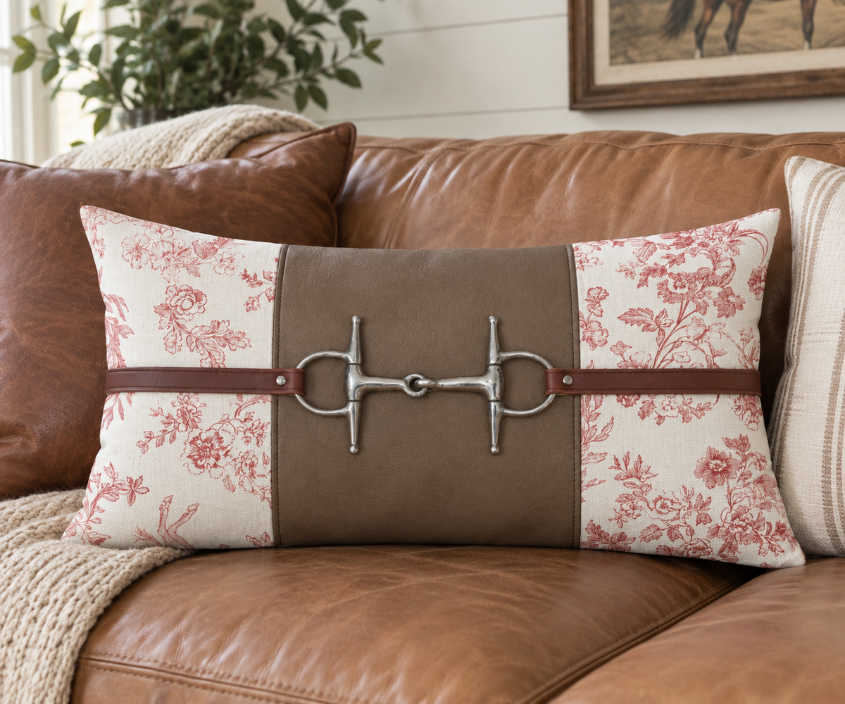 Toile Equestrian Lumbar Bit Pillow