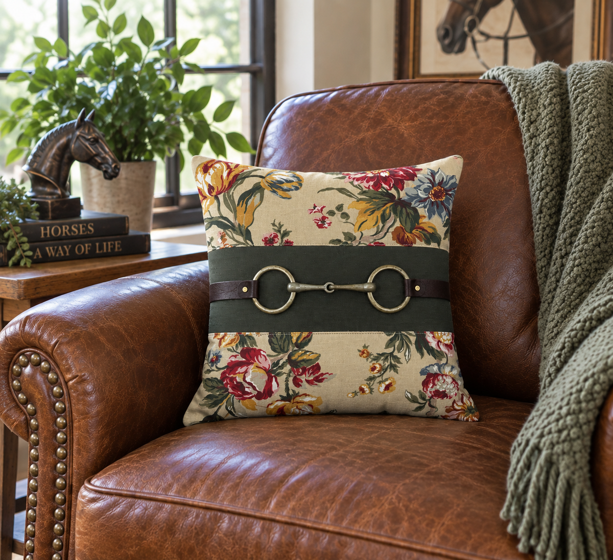 Vintage Floral Equestrian Bit Pillow