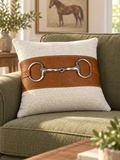 Cognac Leather & Ivory Eggbutt Bit Pillow